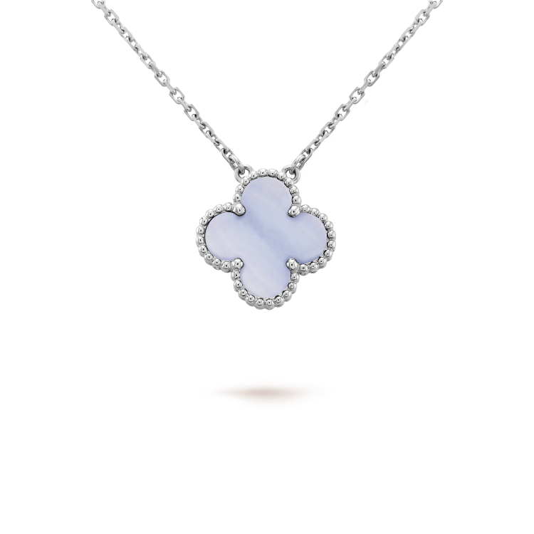 [⭐Luxery]CLOVER 15MM BLUE CHALCEDONY NECKLACE SILVER