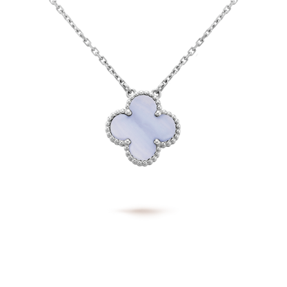 [⭐Luxery]CLOVER 15MM BLUE CHALCEDONY NECKLACE SILVER