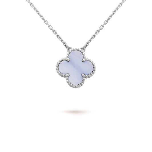 [⭐Luxery]CLOVER 15MM BLUE CHALCEDONY NECKLACE SILVER
