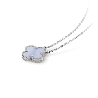 [⭐Luxery]CLOVER 15MM BLUE CHALCEDONY NECKLACE SILVER