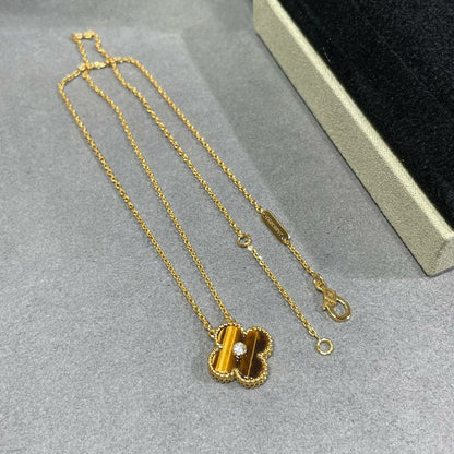 [⭐Luxery]CLOVER 15MM DIAMOND AND YELLOW TIGER'S EYE AGATE necklace