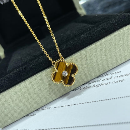 [⭐Luxery]CLOVER 15MM DIAMOND AND YELLOW TIGER'S EYE AGATE necklace