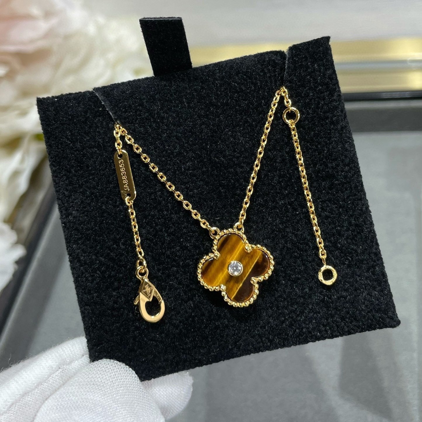 [⭐Luxery]CLOVER 15MM DIAMOND AND YELLOW TIGER'S EYE AGATE necklace