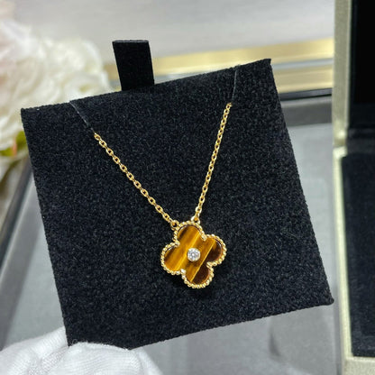 [⭐Luxery]CLOVER 15MM DIAMOND AND YELLOW TIGER'S EYE AGATE necklace