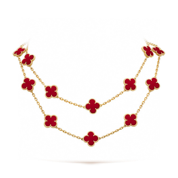 [⭐Luxery]CLOVER 20 MOTIFS CARNELIAN NECKLACE