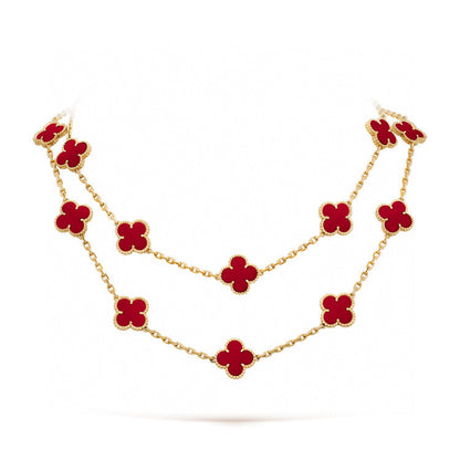 [⭐Luxery]CLOVER 20 MOTIFS CARNELIAN NECKLACE
