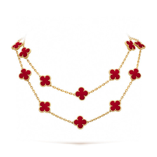 [⭐Luxery]CLOVER 20 MOTIFS CARNELIAN NECKLACE