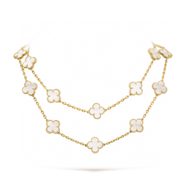 [⭐Luxery]CLOVER 20 MOTIFS WHITE MOP NECKLACE