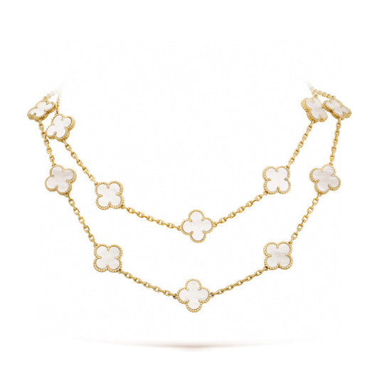 [⭐Luxery]CLOVER 20 MOTIFS WHITE MOP NECKLACE
