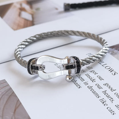 [⭐Luxery]FORCE LARGE HORSESHOE BLACK DIAMOND BRACELET SILVER