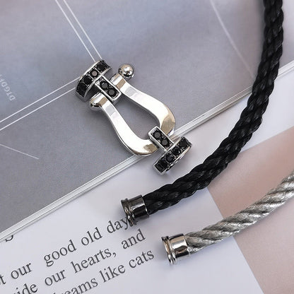 [⭐Luxery]FORCE LARGE HORSESHOE BLACK DIAMOND BRACELET SILVER
