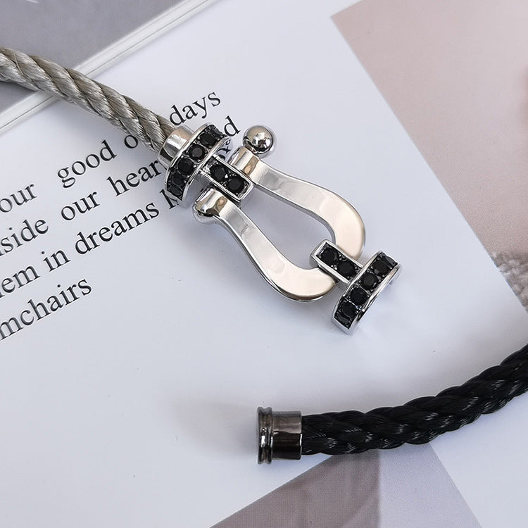 [⭐Luxery]FORCE LARGE HORSESHOE BLACK DIAMOND BRACELET SILVER