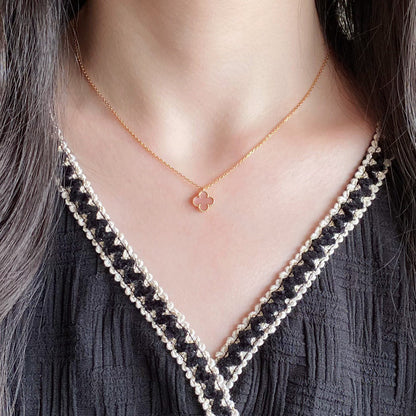 [⭐Luxery]CLOVER 15MM PINK MOTHER-OF-PEARL SINGLE FLOWER NECKLACE