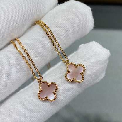 [⭐Luxery]CLOVER 15MM PINK MOTHER-OF-PEARL SINGLE FLOWER NECKLACE