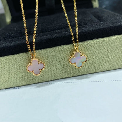 [⭐Luxery]CLOVER 15MM PINK MOTHER-OF-PEARL SINGLE FLOWER NECKLACE