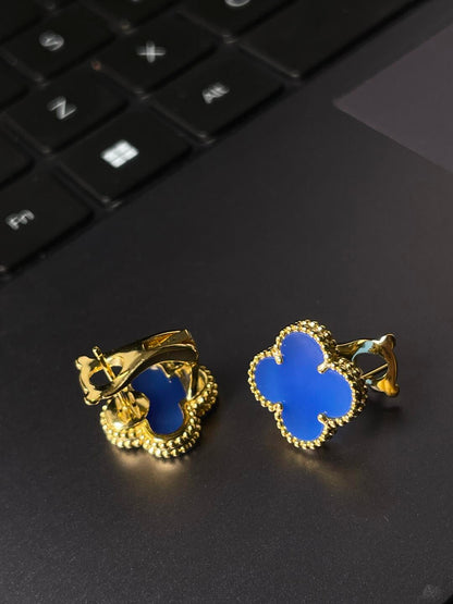 [⭐Luxery] CLOVER LARGE (20mm) 1 MOTIFS BLUE MOP STUD EARRINGS
