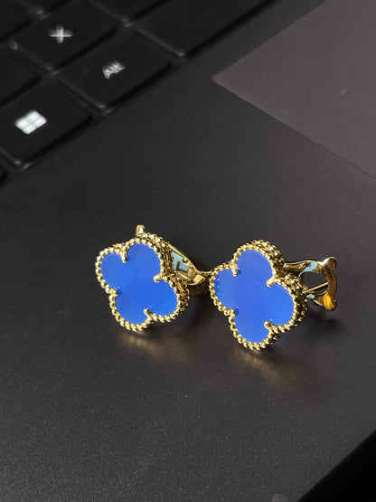 [⭐Luxery] CLOVER LARGE (20mm) 1 MOTIFS BLUE MOP STUD EARRINGS