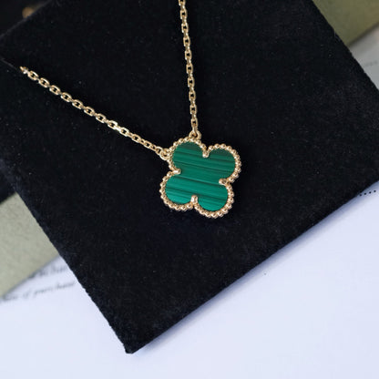 [⭐Luxery]CLOVER 15MM MALACHITE SINGLE FLOWER  NECKLACE
