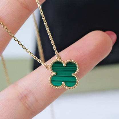 [⭐Luxery]CLOVER 15MM MALACHITE SINGLE FLOWER  NECKLACE