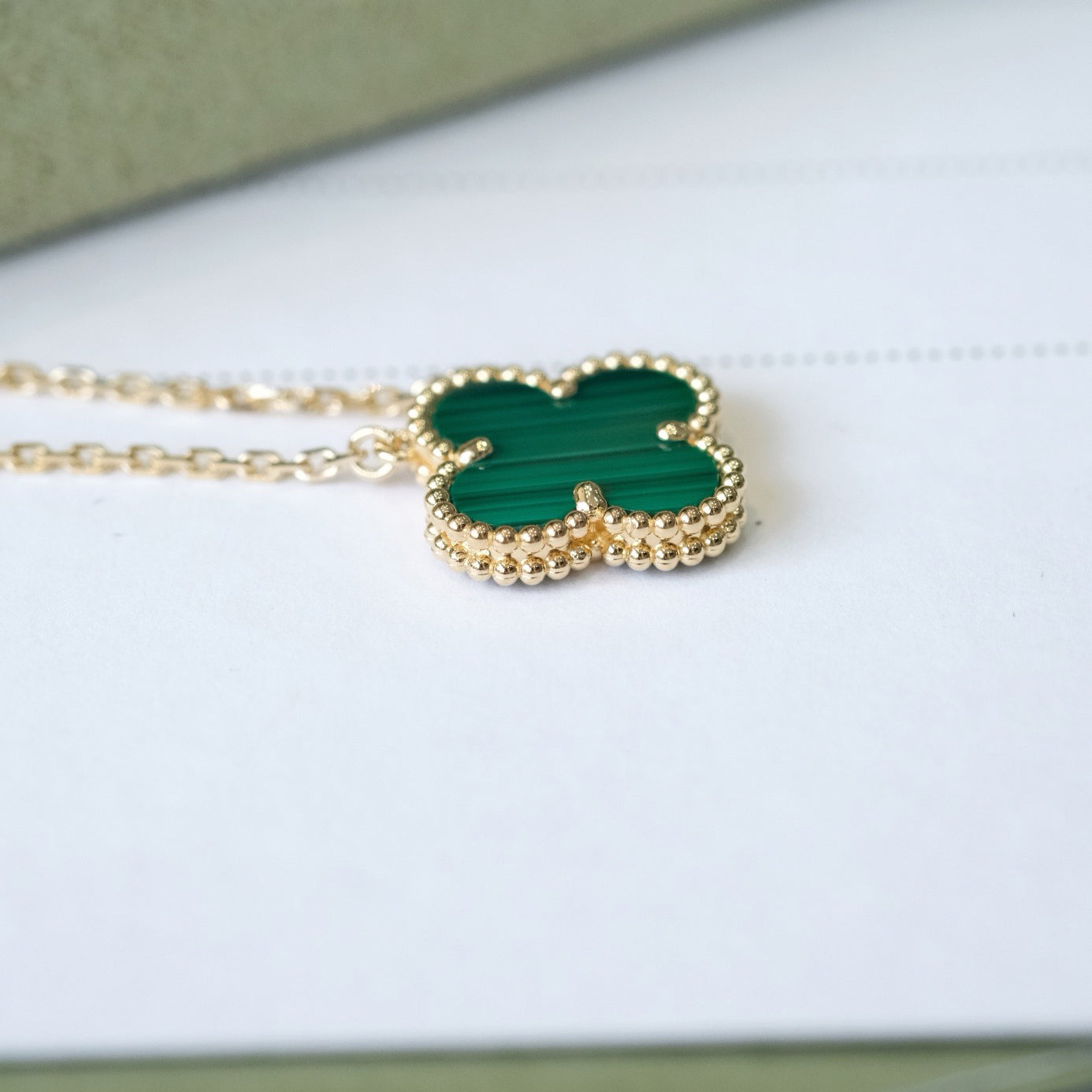 [⭐Luxery]CLOVER 15MM MALACHITE SINGLE FLOWER  NECKLACE