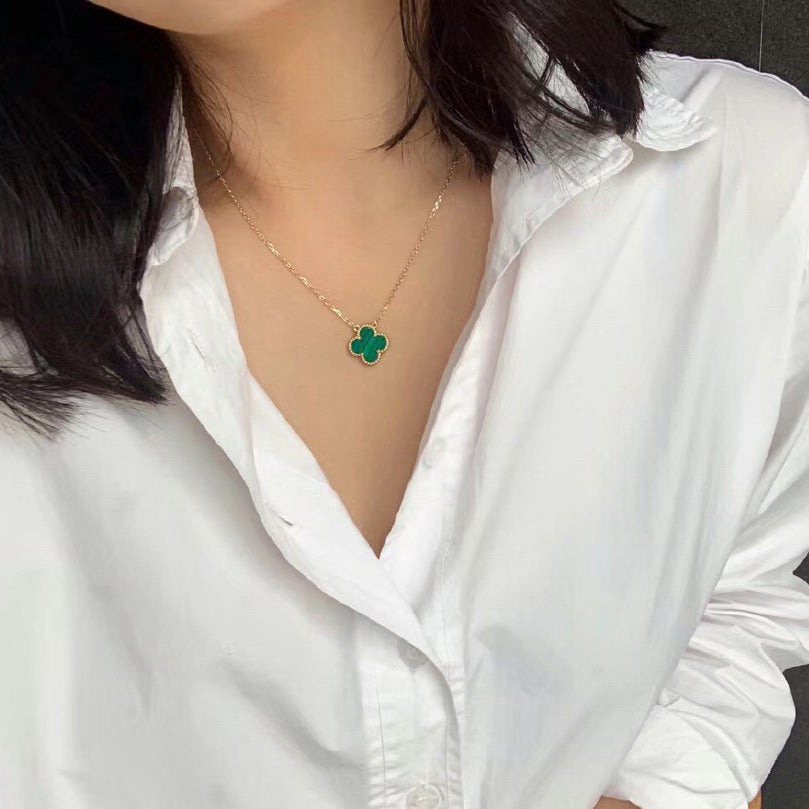 [⭐Luxery]CLOVER 15MM MALACHITE SINGLE FLOWER  NECKLACE