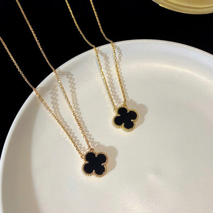 [⭐Luxery]CLOVER 15MM BLACK ONYX SINGLE FLOWER NECKLACE