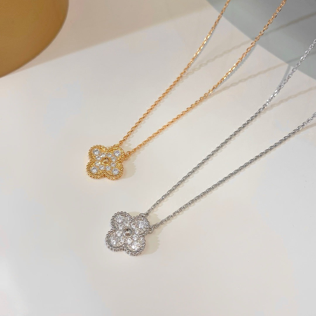 [⭐Luxery]CLOVER 15MM DIAMOND SINGLE FLOWER NECKLACE