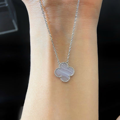 [⭐Luxery]CLOVER 15MM BLUE CHALCEDONY NECKLACE SILVER