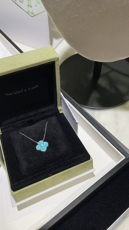 [⭐Luxery]CLOVER 15MM DIAMOND SVRES PORCELAIN  NECKLACE SILVER