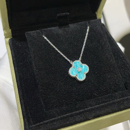 [⭐Luxery]CLOVER 15MM DIAMOND SVRES PORCELAIN  NECKLACE SILVER