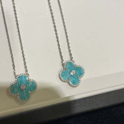 [⭐Luxery]CLOVER 15MM DIAMOND SVRES PORCELAIN  NECKLACE SILVER