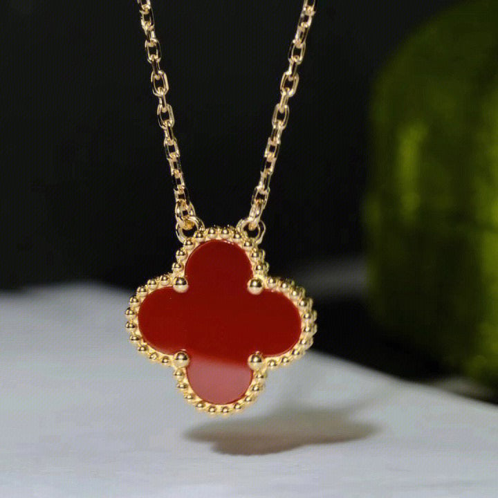 [⭐Luxery]CLOVER 15MM CARNELIAN SINGLE FLOWER NECKLACE
