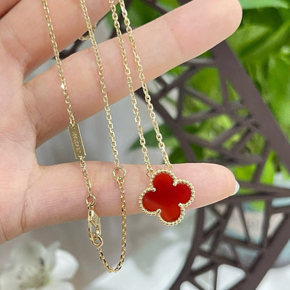 [⭐Luxery]CLOVER 15MM CARNELIAN SINGLE FLOWER NECKLACE