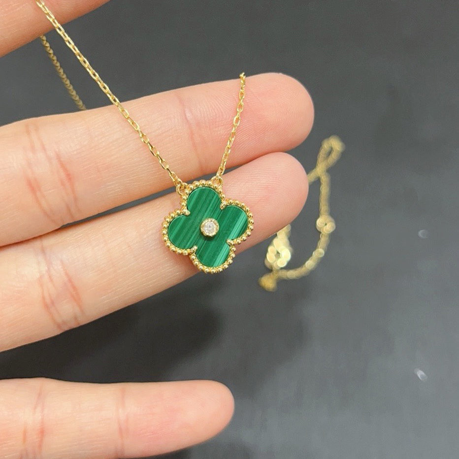 [⭐Luxery]CLOVER 15MM DIAMOND TURQUOISE NECKLACE