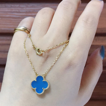 [⭐Luxery]CLOVER 15MM BLUE AGATE NECKLACE