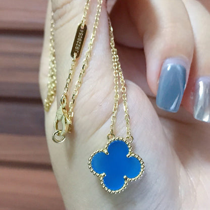 [⭐Luxery]CLOVER 15MM BLUE AGATE NECKLACE