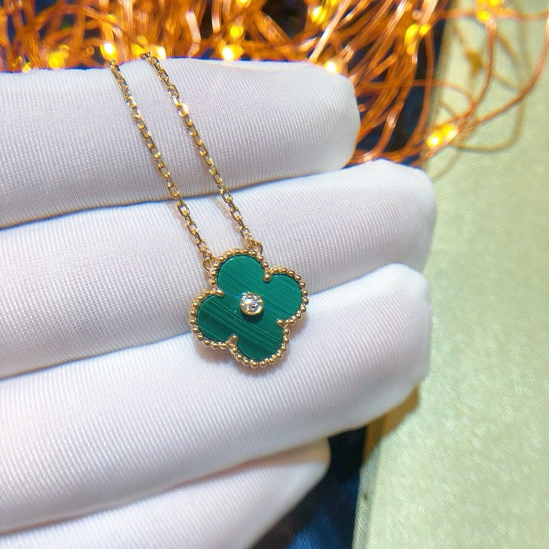 [⭐Luxery]CLOVER 15MM DIAMOND TURQUOISE NECKLACE