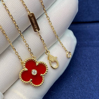 [⭐Luxery]CLOVER 15MM DIAMOND CARNELIAN NECKLACE