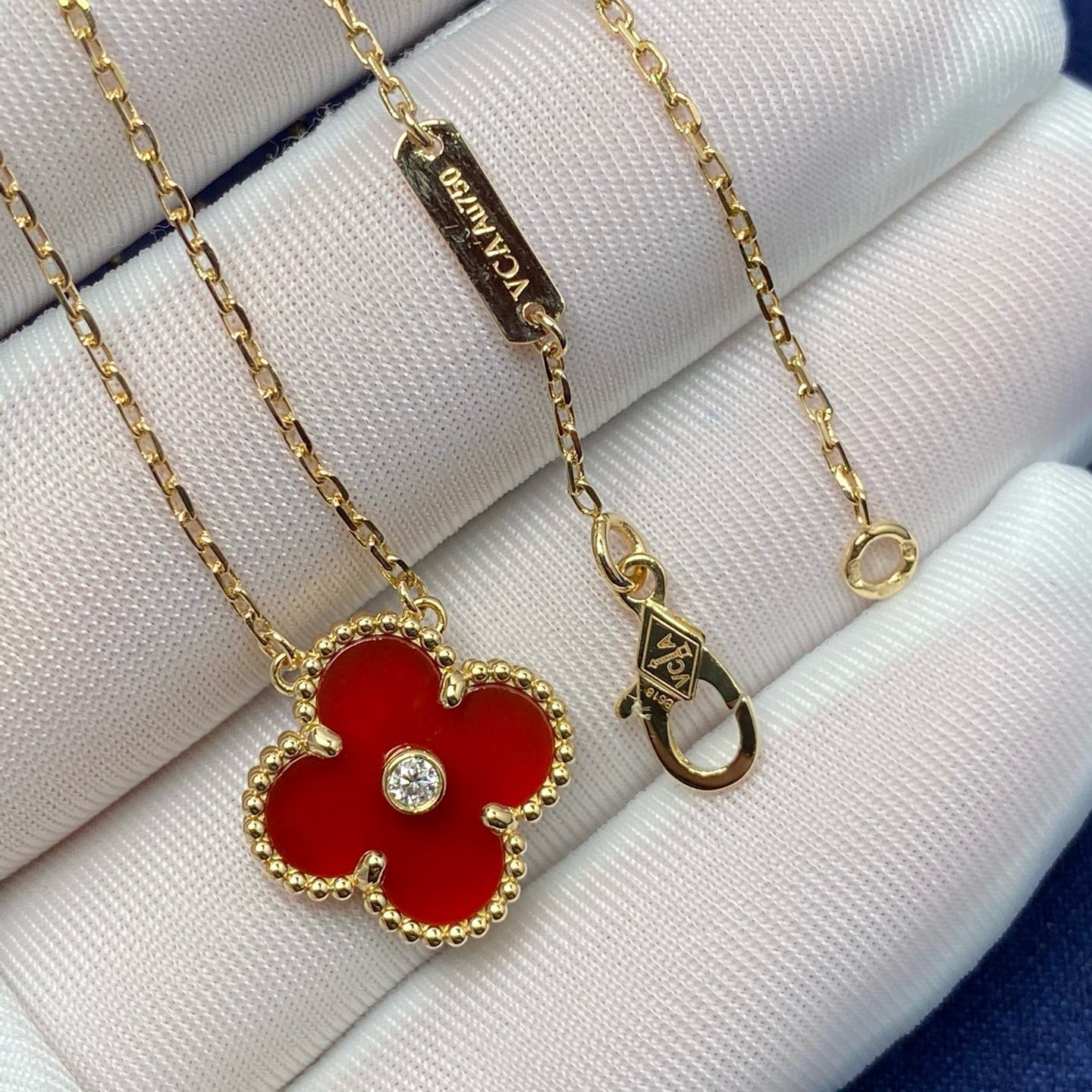 [⭐Luxery]CLOVER 15MM DIAMOND CARNELIAN NECKLACE