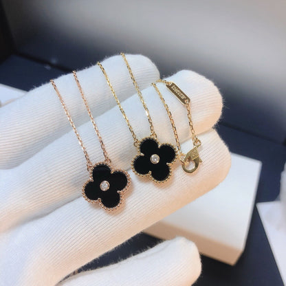 [⭐Luxery]CLOVER 15MM DIAMOND ONYX NECKLACE