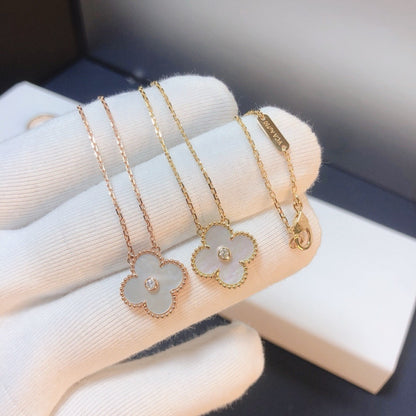 [⭐Luxery]CLOVER 15MM DIAMOND WHITE FRITILLARIA NECKLACE