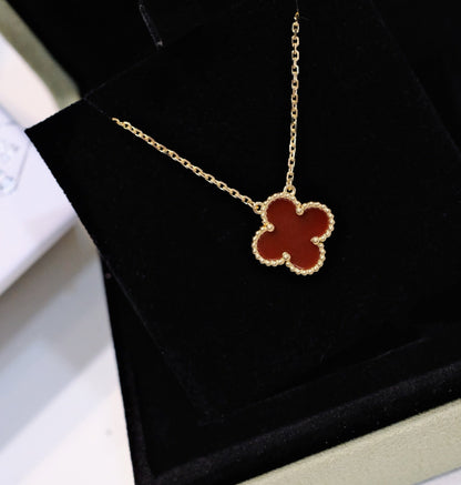 [⭐Luxery]CLOVER 15MM CARNELIAN SINGLE FLOWER NECKLACE