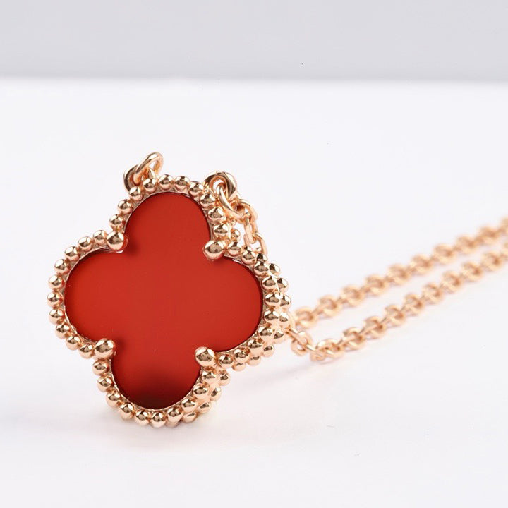 [⭐Luxery]CLOVER 15MM CARNELIAN SINGLE FLOWER NECKLACE