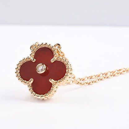 [⭐Luxery]CLOVER 15MM DIAMOND CARNELIAN NECKLACE