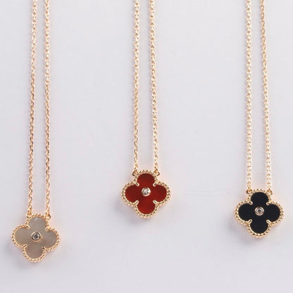 [⭐Luxery]CLOVER 15MM DIAMOND CARNELIAN NECKLACE