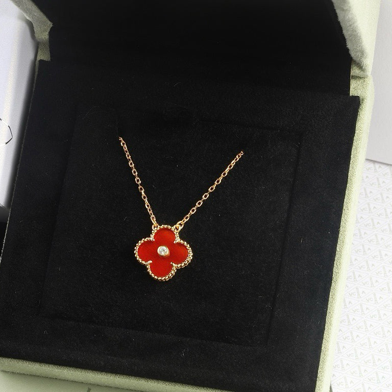 [⭐Luxery]CLOVER 15MM DIAMOND CARNELIAN NECKLACE