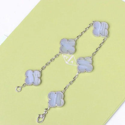[⭐Luxery] CLOVER 5 MOTIF PURPLE CHALCEDONY BRACELET COLLECTION