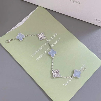 [⭐Luxery] CLOVER 5 MOTIF PURPLE CHALCEDONY BRACELET COLLECTION