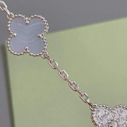 [⭐Luxery] CLOVER 5 MOTIF PURPLE CHALCEDONY BRACELET COLLECTION