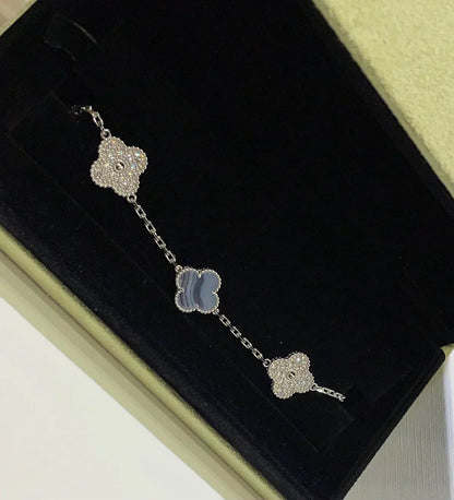 [⭐Luxery] CLOVER 5 MOTIF PURPLE CHALCEDONY BRACELET COLLECTION